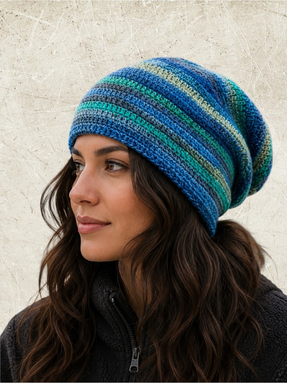 HAND CRAFTED Crochet Slouch Beanie NEW Blue Teal Seafoam Gray